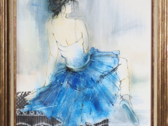 Vente aux enchères FRANCK L. "Danseuse au tutu bleu". Aquarelle sur papier, signée en bas