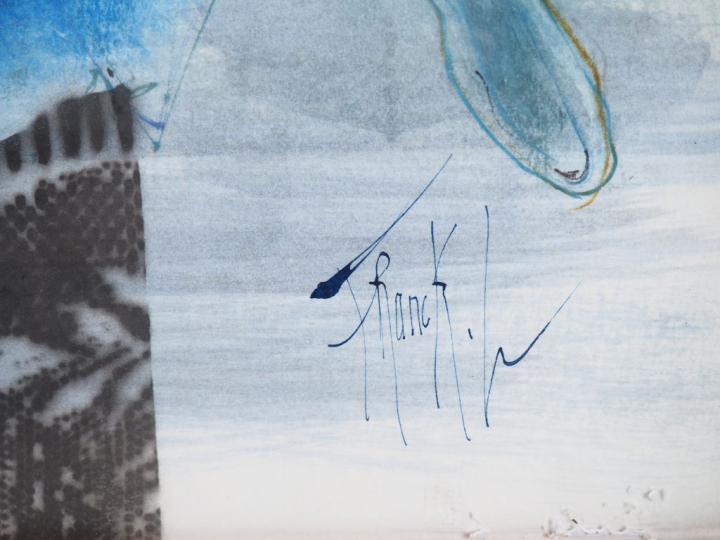 FRANCK L. "Danseuse au tutu bleu". Aquarelle sur papier, signée en bas