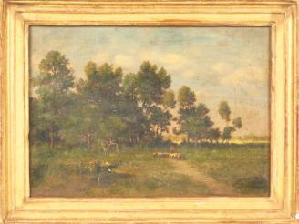 Vente aux enchères Ernest GUILLEMER. "La source du Petit Riau environs de Seulis". Huile 