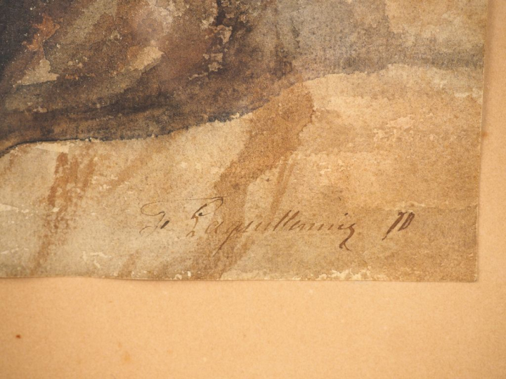 LAGUILLERMIE (?). "Marchand de Noix". Aquarelle signée en bas à droite