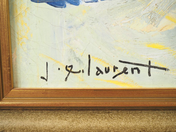 Jean Emile LAURENT. "Le port de St Tropez". Huile sur toile, signée en