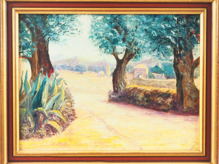 Jean Emile LAURENT. "Paysage orientaliste".  Huile sur toile, signée e