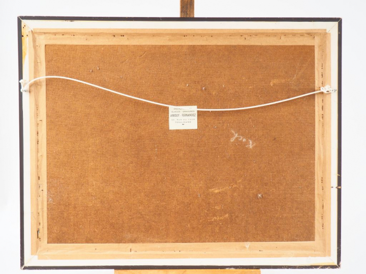 Jean Emile LAURENT. "Vue de village". Huile sur isorel, signée en bas 