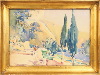 Vente aux enchères Paul Emile LECOMTE. "Paysage d'Italie". Aquarelle sur papier signée en