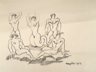 Vente aux enchères MAYODON.  "Meilleurs voeux". Dessin au crayon signé en bas à droite et