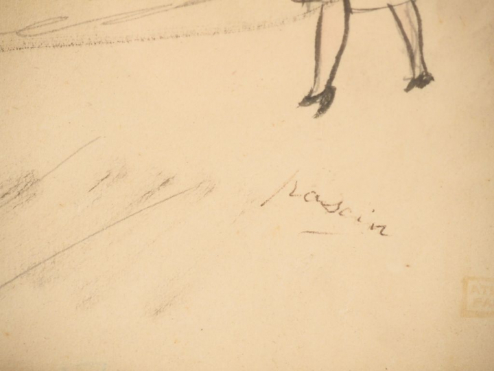 Jules PASCIN. "Ruelle en Afrique du Nord".  Dessin au crayon signé en 