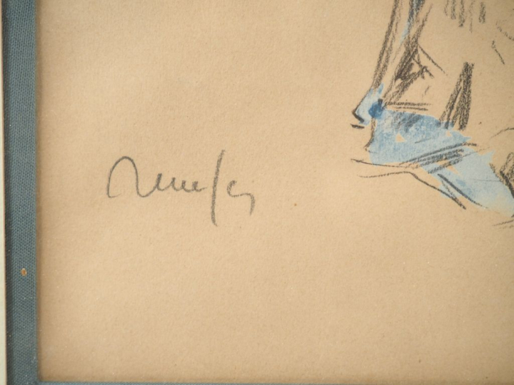 Raymond RENEFER. "Jeune femme en Kimono". Dessin aquarellé signé en ba