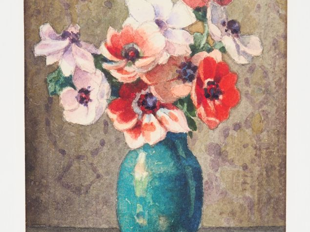 RAYMONT "Bouquet de pivoines". Aquarelle sur papier, signée en bas à d