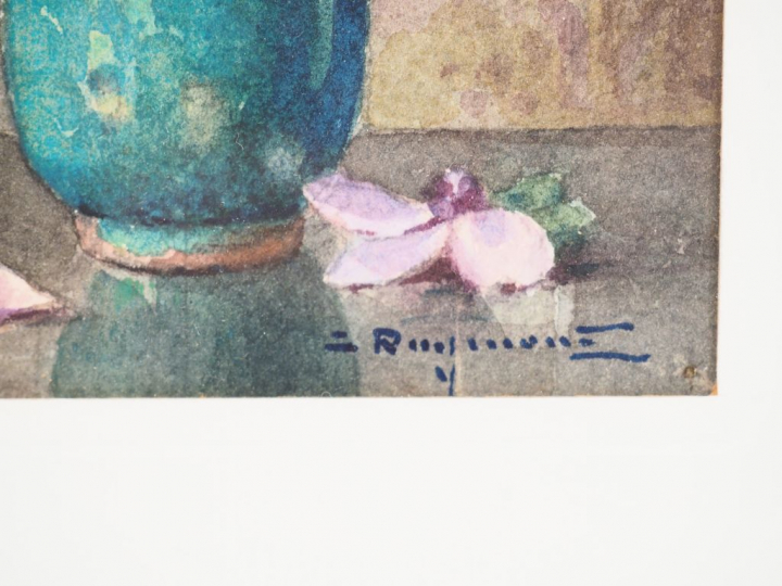 RAYMONT "Bouquet de pivoines". Aquarelle sur papier, signée en bas à d