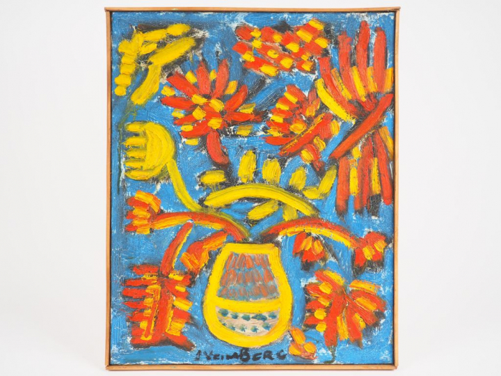 Joannès VEIMBERG. "Nature morte au bouquet". Huile sur toile signée en