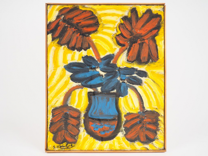 Joannès VEIMBERG. "Bouquet de fleurs".  Huile sur toile, signée en bas