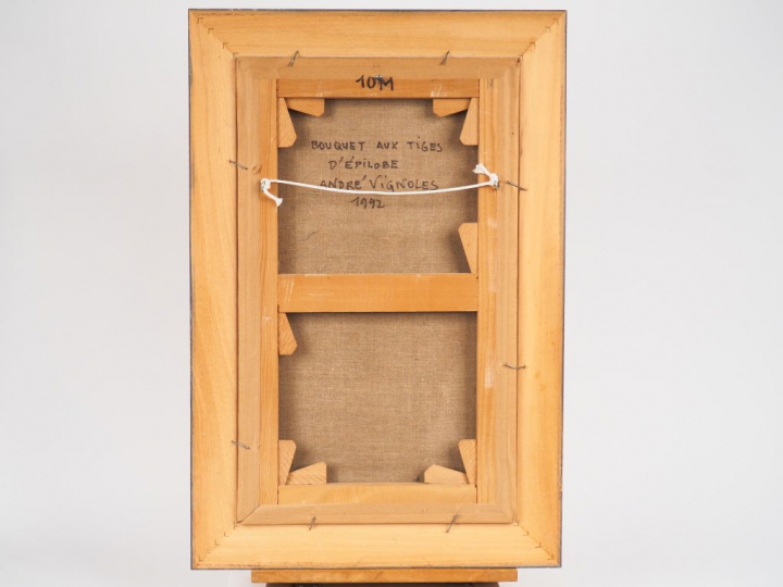 André VIGNOLES. "Bouquet aux tiges d'épilobes". Huile sur toile signée