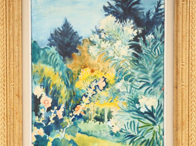 André VIGNOLES. "Paysage exotique". Aquarelle signée en bas à droite e