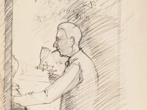 André VIGNOLES. "Portrait de Mayodon". Dessin au crayon daté 1964.  Di