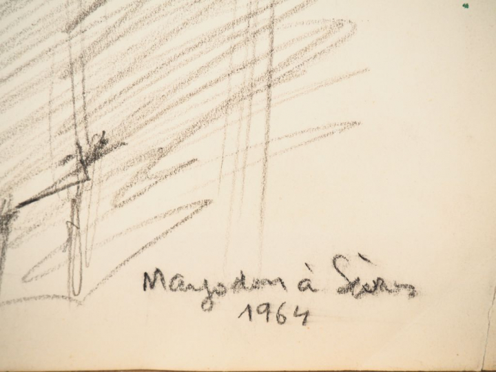 André VIGNOLES. "Portrait de Mayodon". Dessin au crayon daté 1964.  Di