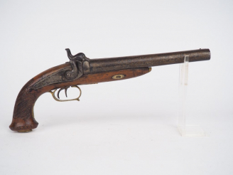 Vente aux enchères Grand pistolet de vénerie juxtaposé à percussion à platines à l'arrièr