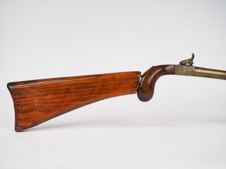 Grand pistolet de braconnier à percussion et à coffre, détente repliab