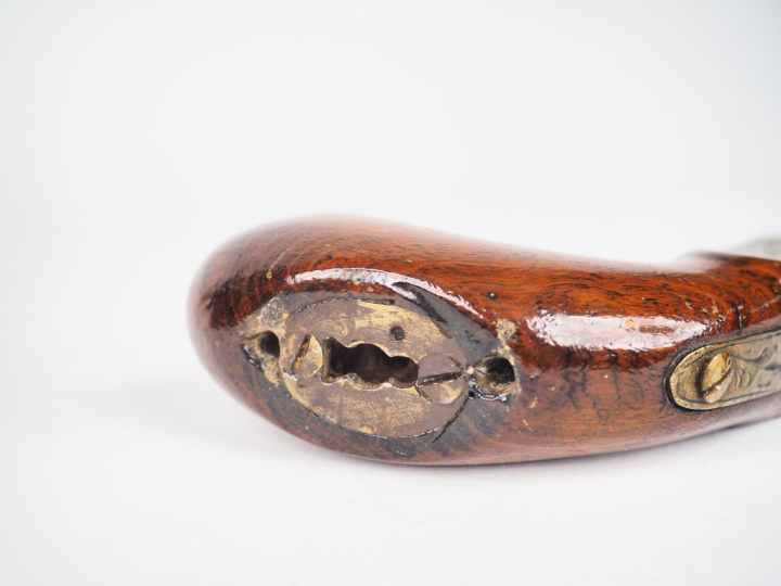 Grand pistolet de braconnier à percussion et à coffre, détente repliab