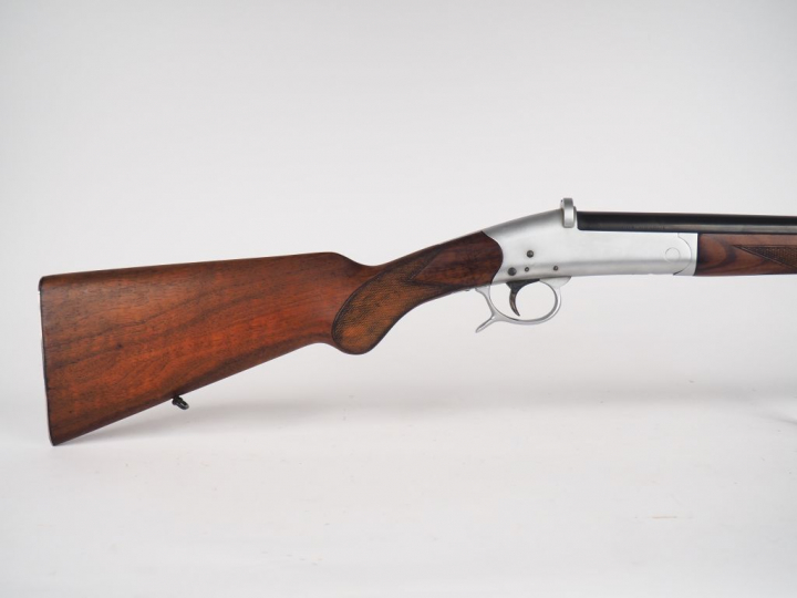 Fusil mono coup simplex calibre 12/70 numéro 281691. garni vieil argen