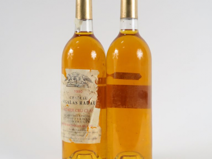 2 BOUTEILLES CHÂTEAU SIGALAS RABAUD 1er CC SAUTERNES - 1990 - BG/EA/1 