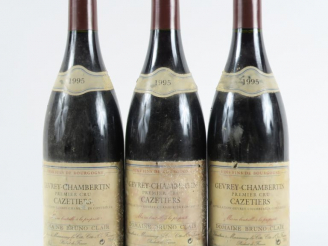 Vente aux enchères 3 BOUTELLES GEVREY CHAMBERTIN 1er CRU 'CAZETIERS' BRUNO CLAIR - 1995 -