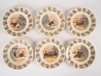 Vente aux enchères Suite de 12 assiettes en faïence polychrome de Sarreguemines à décor d