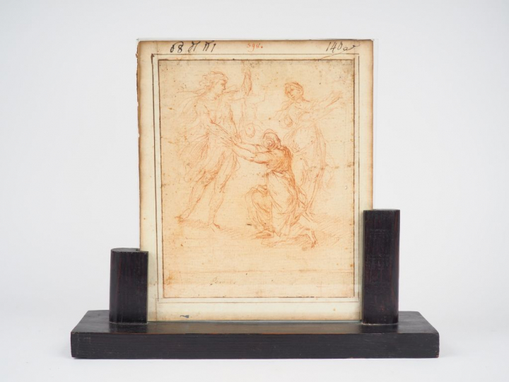 Ecole française XVIIIème. "Les trois Nymphes". Dessin à la sanguine do