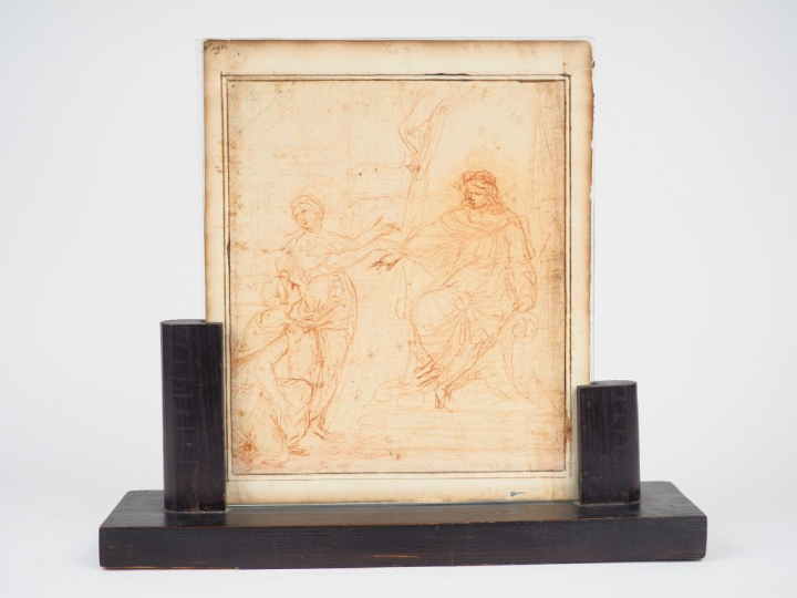 Ecole française XVIIIème. "Les trois Nymphes". Dessin à la sanguine do