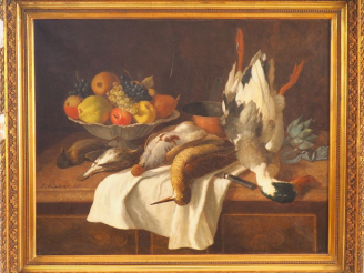 Vente aux enchères F. BIZARD.  "nature morte au gibier" Huile sur toile signée à gauche e