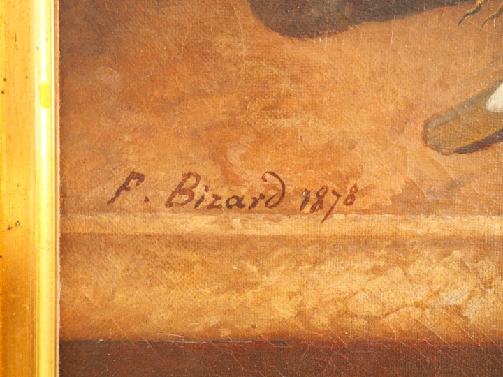 F. BIZARD.  "nature morte au gibier" Huile sur toile signée à gauche e