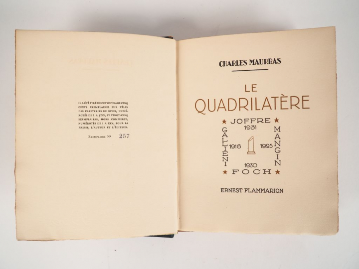 MAURRAS (Charles). Le Quadrilatère. Gallieni, Mangin, Joffre, Foch. Pa