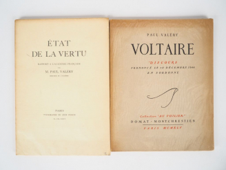 Vente aux enchères VALERY (Paul). Etat de la vertu. Rapport à l'Académie française. Paris