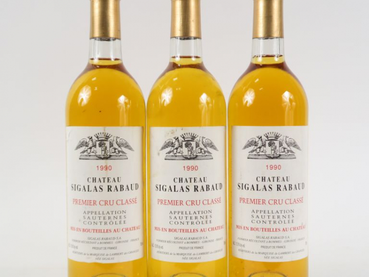 3 BOUTEILLES CHÂTEAU SIGALAS RABAUD 1er CC SAUTERNES - 1990 - BG