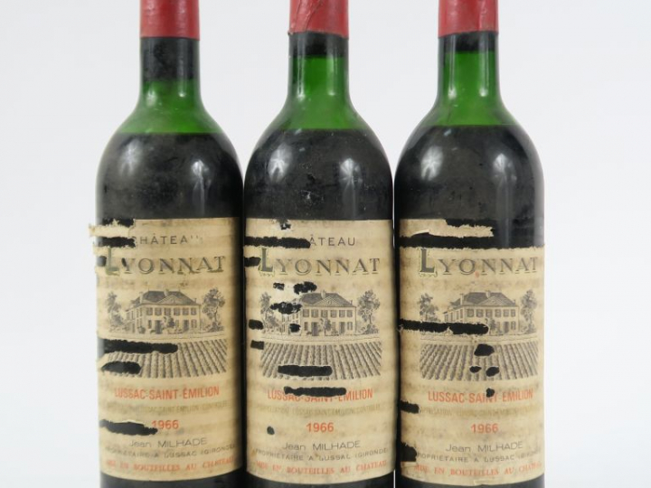 3 BOUTEILLES CHÂTEAU LYONNAT LUSSAC ST EMILION - 1966 - MEP/EA