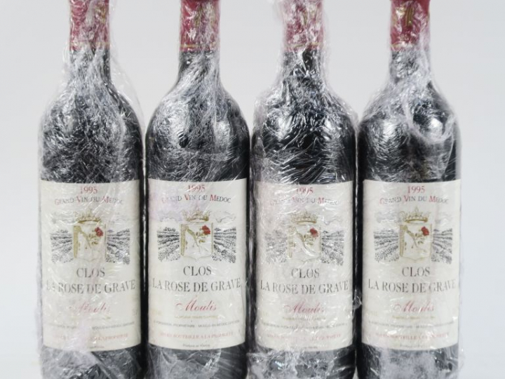 4 BOUTEILLES CLOS DE LA ROSE DE GRAVE MOULIS - 1995