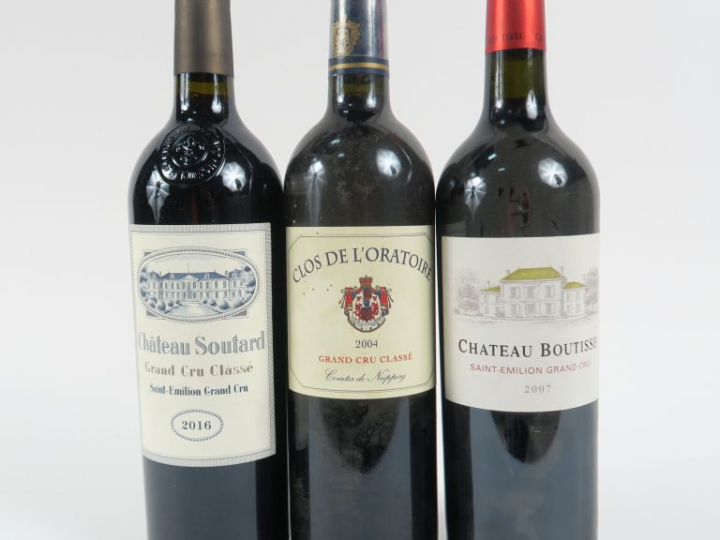3 BOUTEILLES ST EMILION GCC : 1 CHÂTEAU SOUTARD 2016 - 1 CLOS DE L'ORA