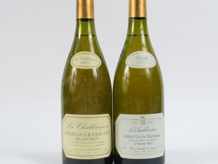 2 BOUTEILLES CHABLIS LA CHABLISIENNE 2001 : 1 GC 'BLANCHOT' - 1 1er CR