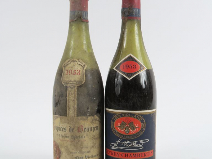 2 BOUTEILLES LEON VIOLLAND 1953 : 1 HOSPICES DE BEAUJEU LEON VIOLLAND 