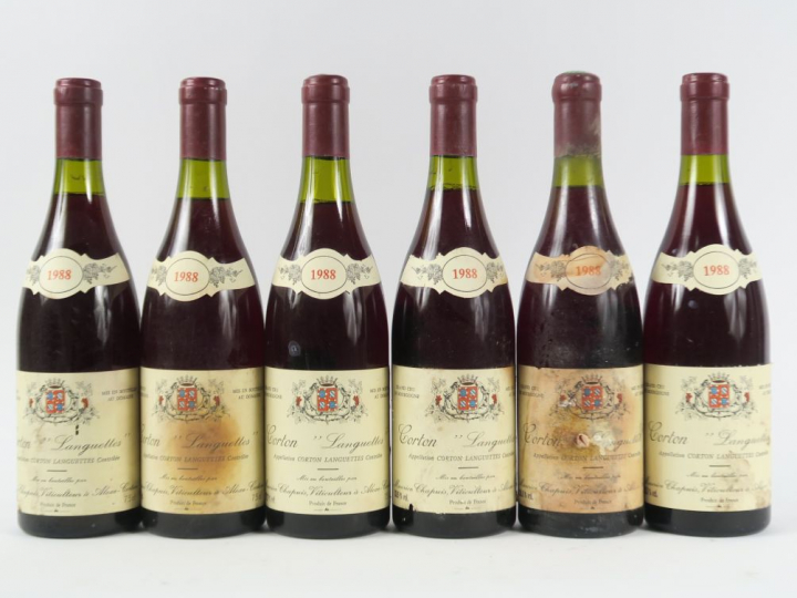 6 BOUTEILLES CORTON LANGUETTES DOMAINE MAURICE CHAPUIS - 1988 - 2 ELA