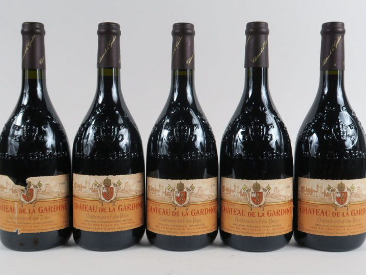 5 BOUTEILLES CHÂTEAUNEUF DU PAPE CHÂTEAU LA GARDINE  - 1998 - 1 EA