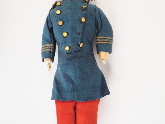 Poupée GAUTIER "Petit soldat" Tête porcelaine, yeux fixes et bouche fe