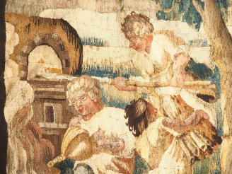 Vente aux enchères Tapisserie XVIIIème "le four à pain"  Dim. 238 x 156 cm   (restauratio