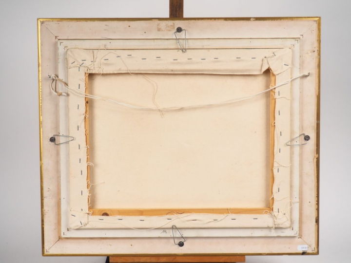 J. CARR. "Bergère et son troupeau au milieu des collines". Huile sur t