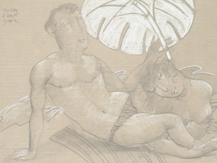 J.P CEYTAIRE. "Baigneurs" Crayon et craie sur papier. Dim. 23 x 32.5 c