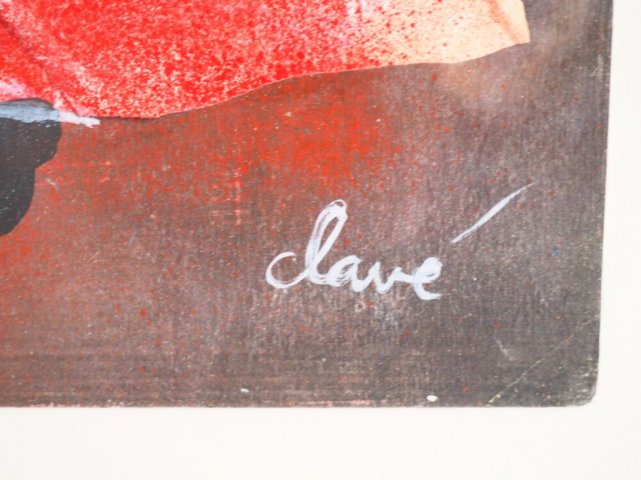 Antoni CLAVE. "Portrait au chapeau bleu". Technique mixte, collage sur