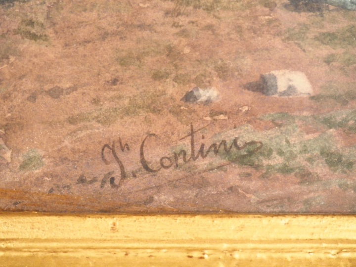 Joseph CONTINI. "Fortification près de Cannes". Aquarelle signée en ba