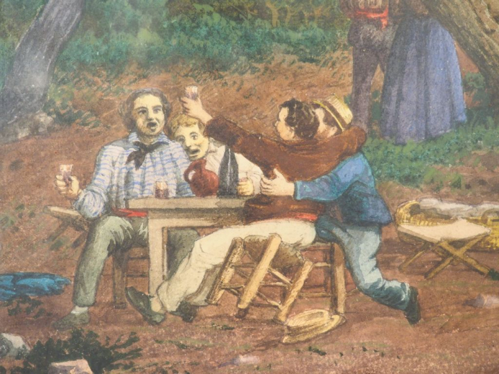 Joseph CONTINI. "Fortification près de Cannes". Aquarelle signée en ba