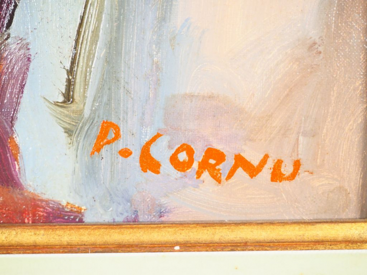 Pierre CORNU. "Jacqueline lisant". Huile sur toile, signée en bas à dr