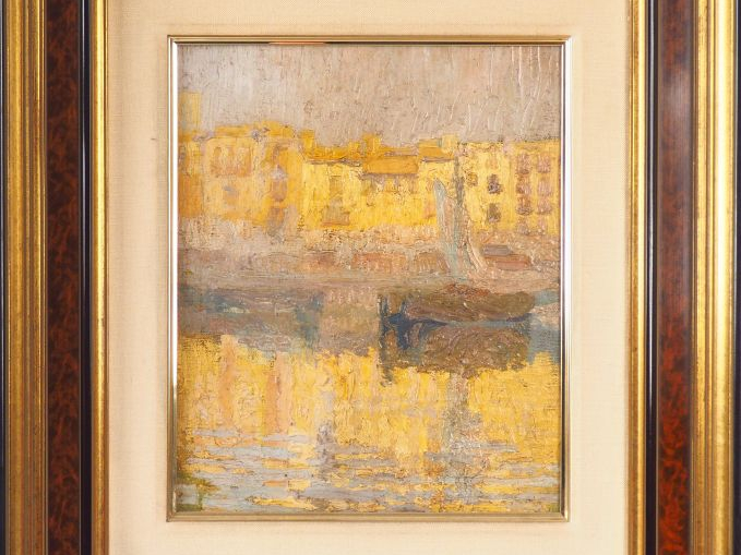 DAURA y GARCIA dit Pierre DAURA. "Vue de village au bord de l'eau, au 