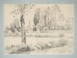 Vente aux enchères Paul DELORMOZ. "Paysage de l'Indre". Dessin au crayon, signé en bas à 